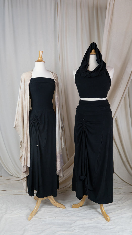 Mama Tried Cinched Convertible Dress: Onyx Hemp Bamboo Stretch